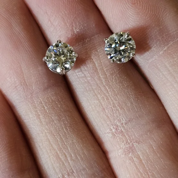 Genuine Moissanite Earrings in 18k Gold over Sterling Silver ✨️ - Picture 2 of 7